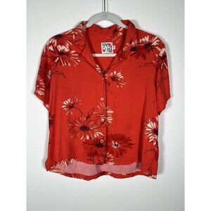 Vintage 90s JAMS WORLD red floral Hawaiian camp flowy shirt M retro beach